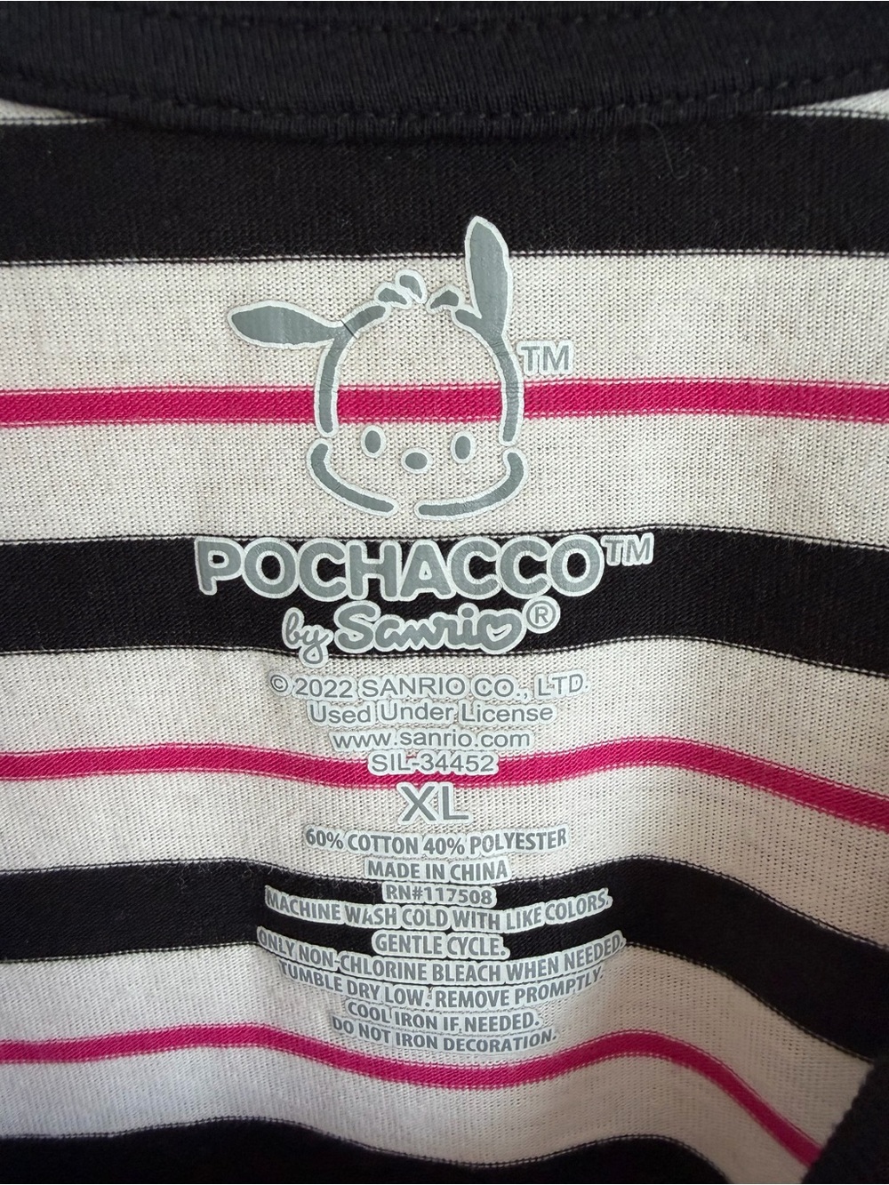 Sanrio Pochacco Striped Graphic Crop Tee Top Black Pink White Kawaii Size XL - Picture 2 of 6